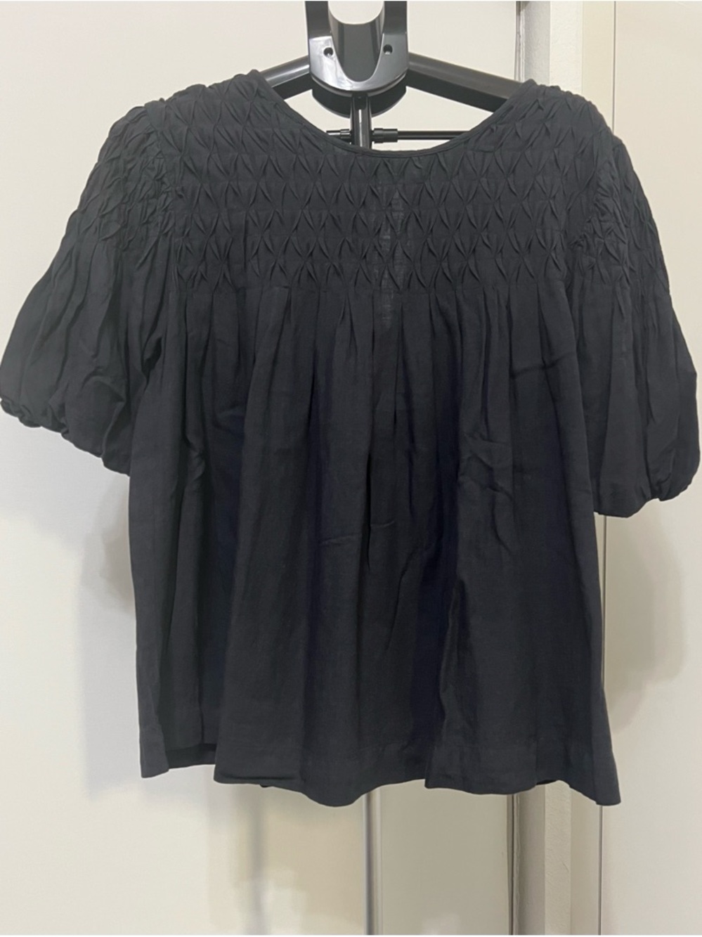 Anthropologie Navy Blue Textured Blouse Size L - Linen Blend